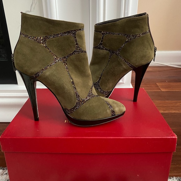 Rene Caovilla Shoes - Rene Caovilla Green Suede Crystal Boots sz 39